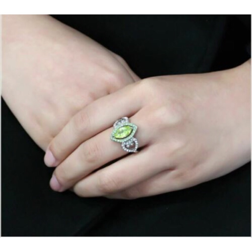 Marquise Simulated Peridot & Cubic Zirconia Ring Stainless Steel Women's - Picture 14 of 16